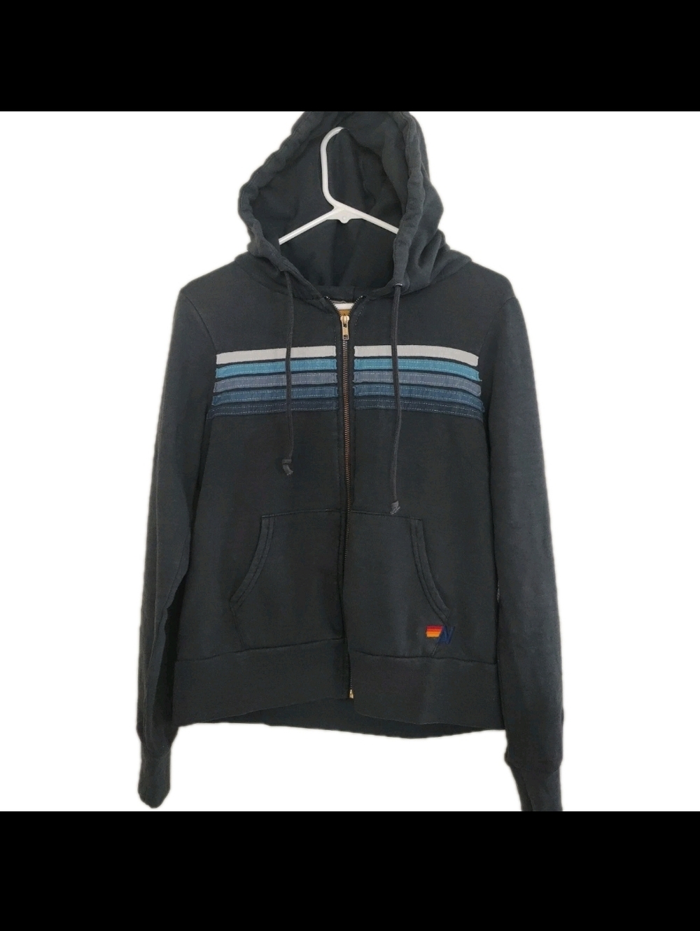Aviator Nation Mens S  5 Blue Stripe Relaxed Full Zip Hoodie